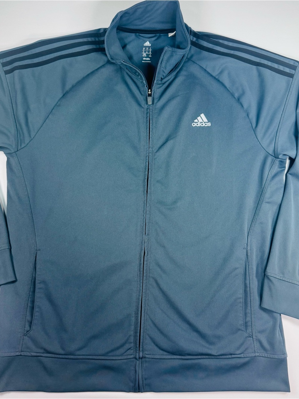 ADIDAS Climalite Lightweight Track Jacket Raw Steel Blue w/Black Stripes, XL